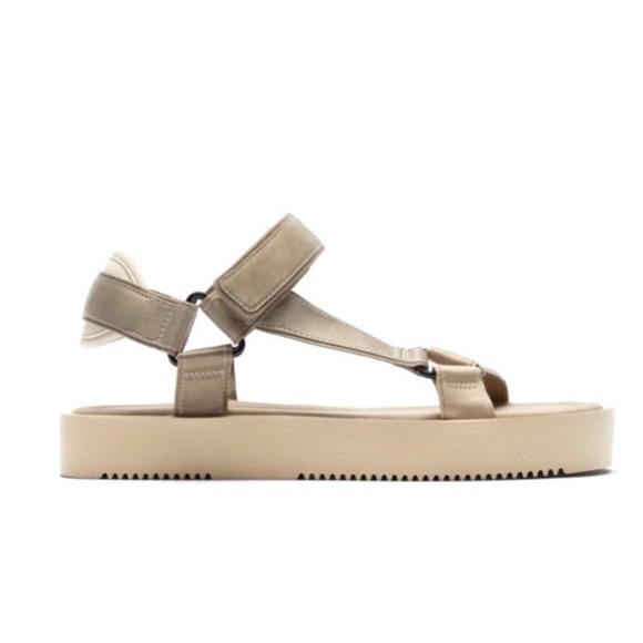 Zara Platform Platform Sandals Strappy Satin Effect Beige Shoes Size EU 37/ US 7 - Picture 3 of 14